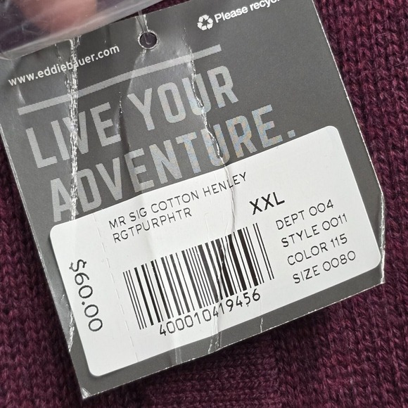 Eddie Bauer Mens Sweater XXL Purple Henley Long Sleeve Stretch Cotton Casual‎ - Picture 6 of 11